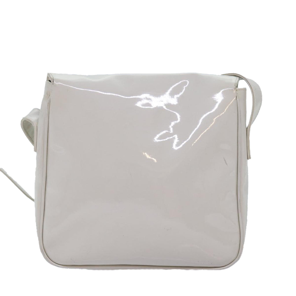 CELINE Shoulder Bag Enamel White Auth bs14161