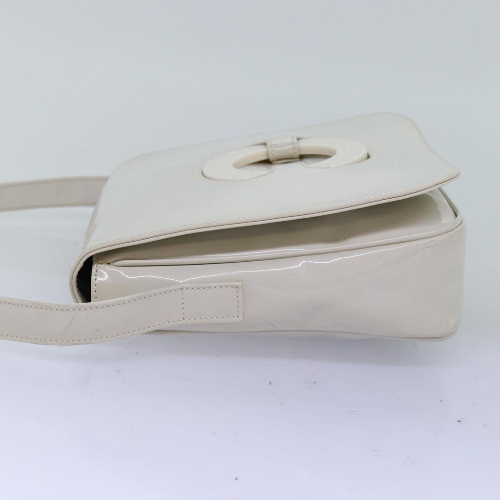 CELINE Shoulder Bag Enamel White Auth bs14161