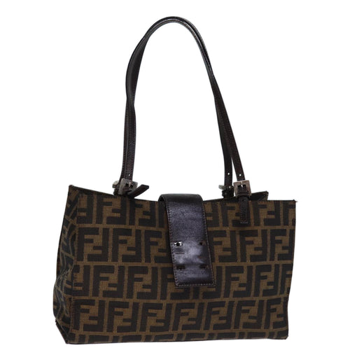 FENDI Zucca Canvas Hand Bag Brown Blackbs14225