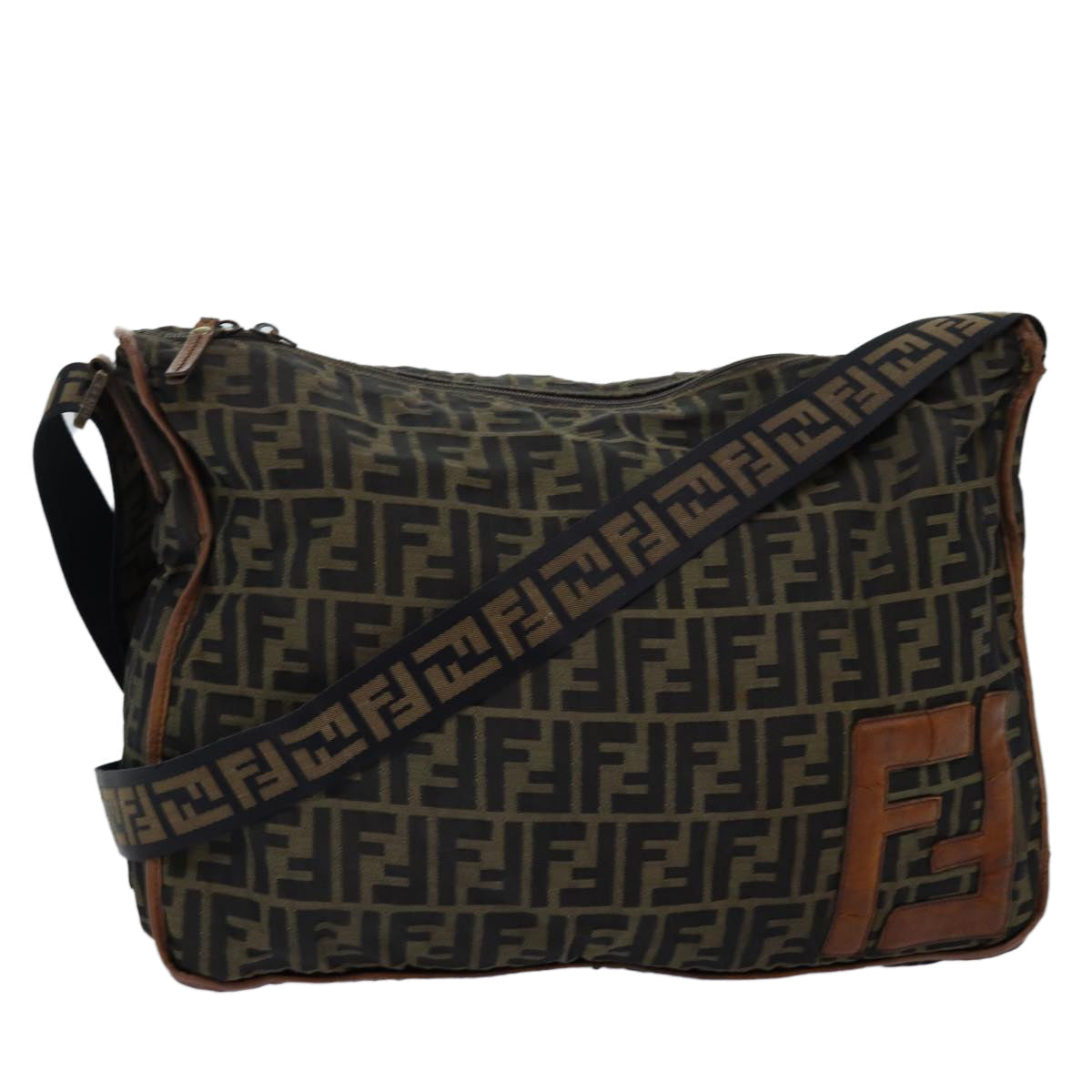 FENDI Zucca Canvas Shoulder Bag Black Brownbs14240