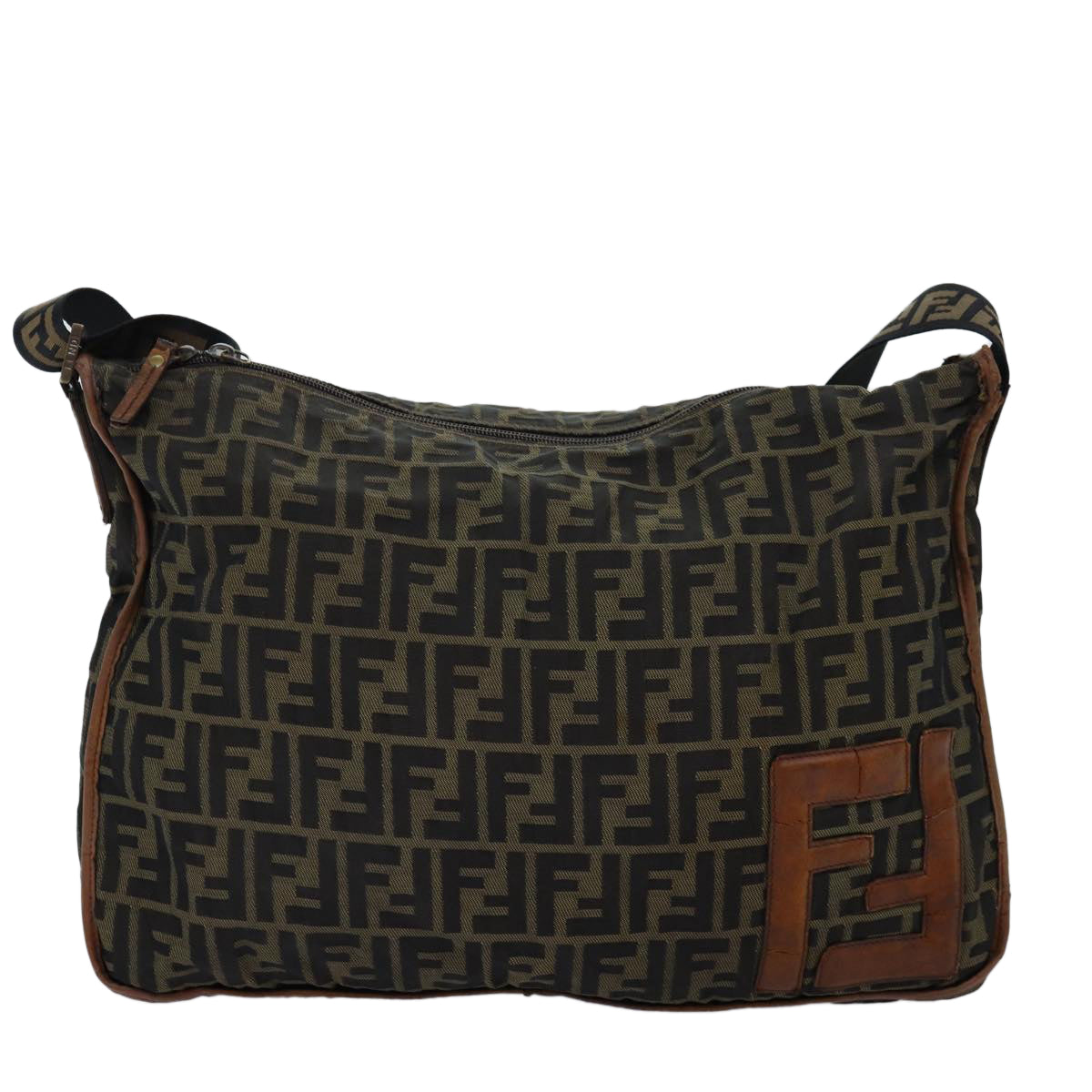FENDI Zucca Canvas Shoulder Bag Black Brownbs14240