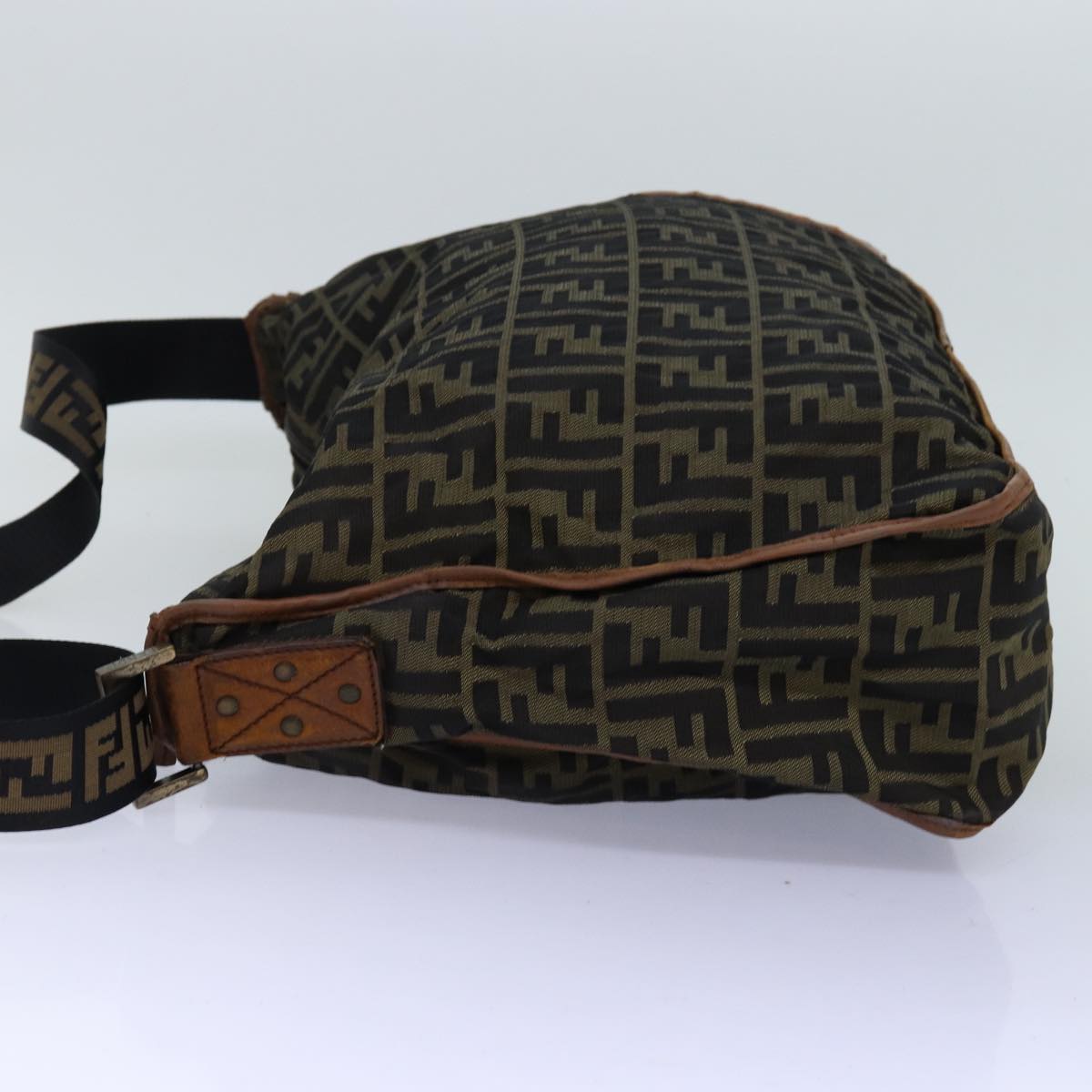 FENDI Zucca Canvas Shoulder Bag Black Brownbs14240