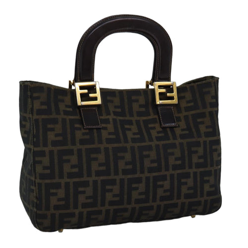 FENDI Zucca Canvas Hand Bag Brown Blackbs14249