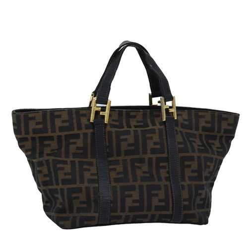 FENDI Zucca Canvas Hand Bag Brown Blackbs14328
