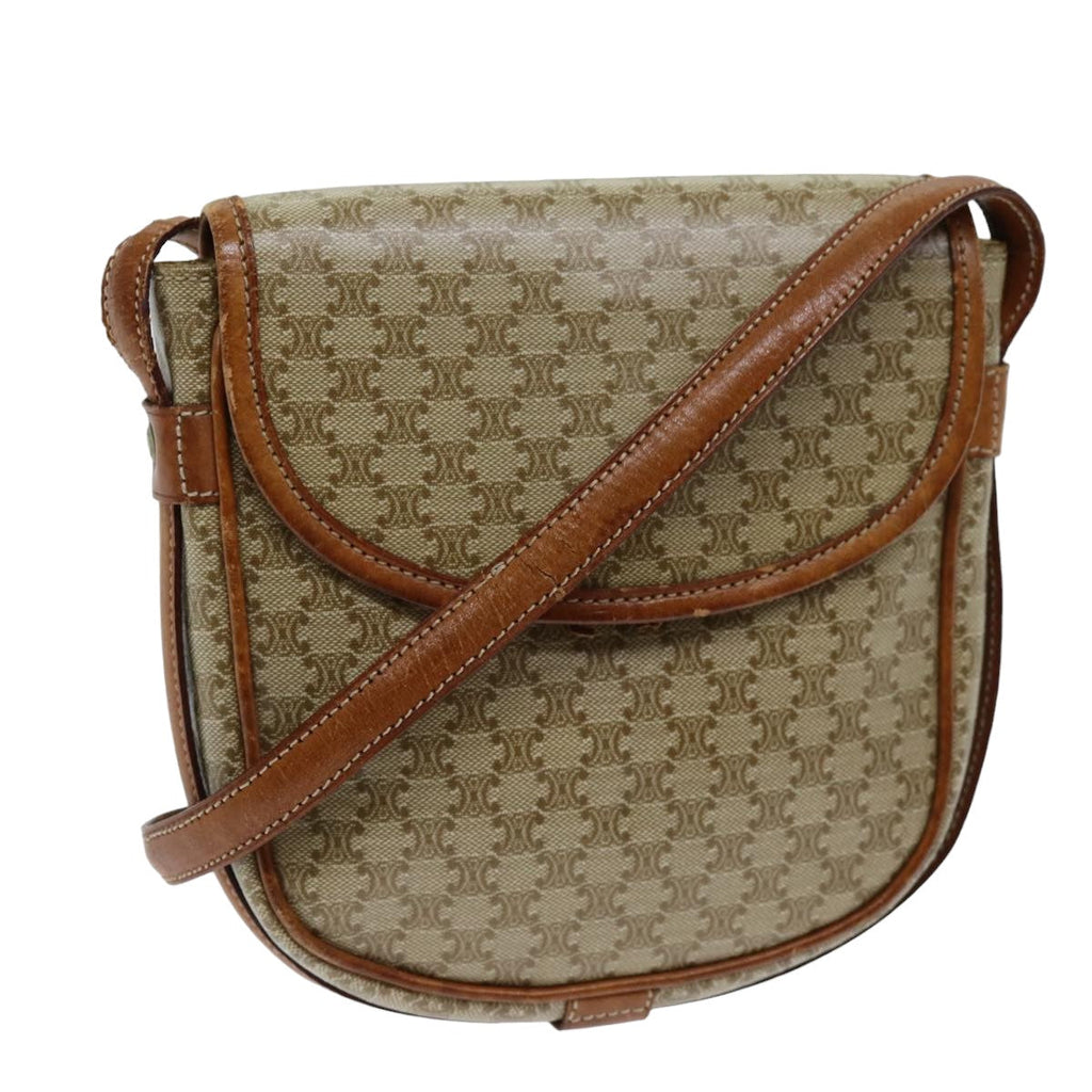CELINE Macadam Canvas Shoulder Bag Beige  14377