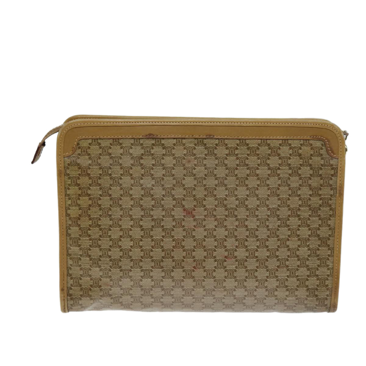 CELINE Macadam Canvas Clutch Bag Beige Auth bs14378