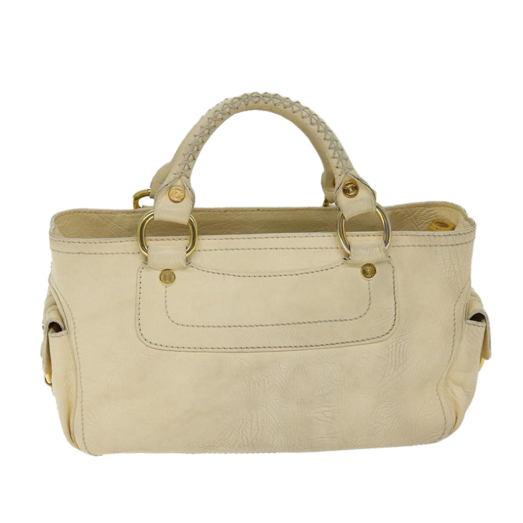 CELINE Boogie bag Hand Bag Leather Beige Auth bs14379