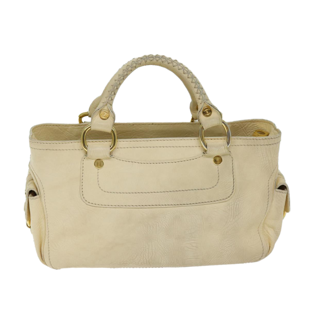 CELINE Boogie bag Hand Bag Leather Beige Auth bs14379