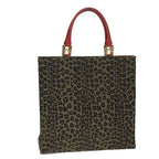 FENDI Leopard Hand Bag Canvas Brown Redbs14393