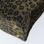 FENDI Leopard Hand Bag Canvas Brown Redbs14393
