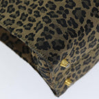 FENDI Leopard Hand Bag Canvas Brown Redbs14393