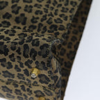FENDI Leopard Hand Bag Canvas Brown Redbs14393