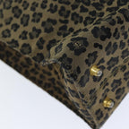 FENDI Leopard Hand Bag Canvas Brown Redbs14393