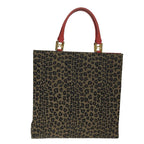 FENDI Leopard Hand Bag Canvas Brown Redbs14393