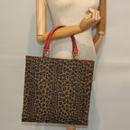 FENDI Leopard Hand Bag Canvas Brown Redbs14393
