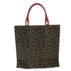 FENDI Leopard Hand Bag Canvas Brown Redbs14393