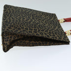 FENDI Leopard Hand Bag Canvas Brown Redbs14393