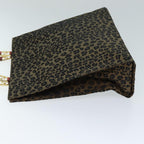 FENDI Leopard Hand Bag Canvas Brown Redbs14393