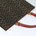 FENDI Leopard Hand Bag Canvas Brown Redbs14393