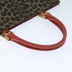 FENDI Leopard Hand Bag Canvas Brown Redbs14393