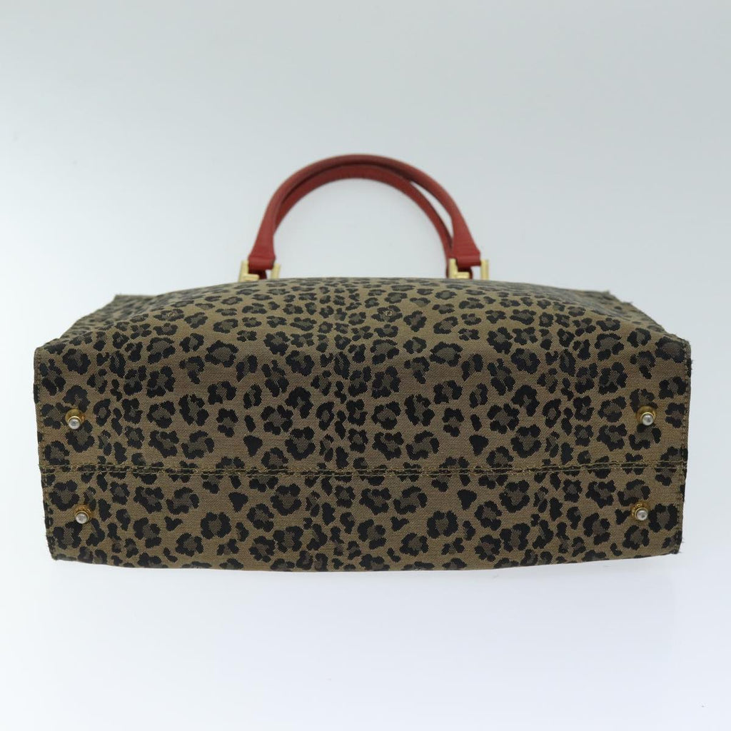 FENDI Leopard Hand Bag Canvas Brown Redbs14393