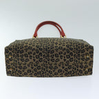 FENDI Leopard Hand Bag Canvas Brown Redbs14393