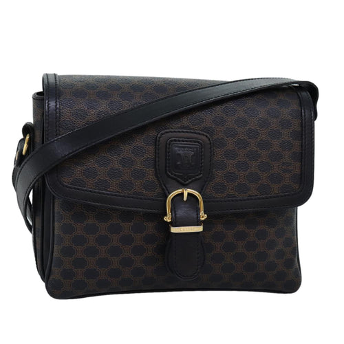 CELINE Macadam Canvas Shoulder Bag PVC Black  14461