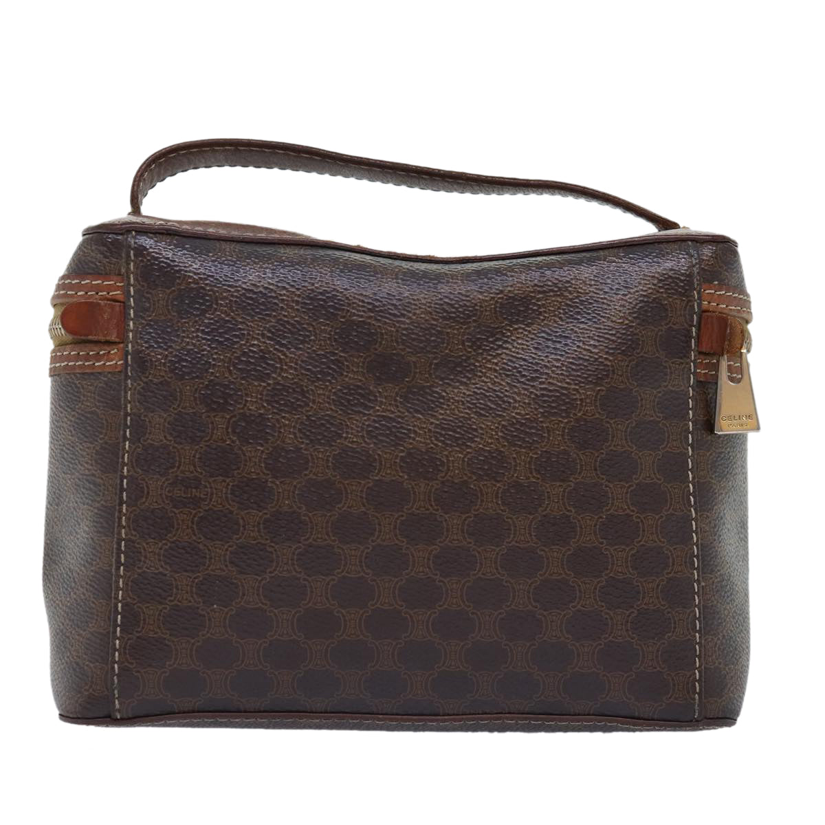 CELINE Macadam Canvas Vany Hand Bag PVC Brown  14476