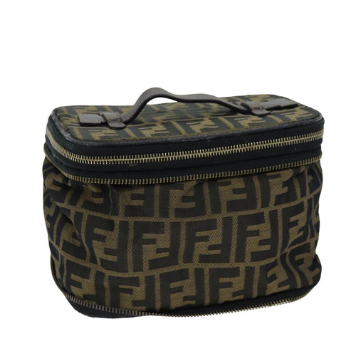 FENDI Zucca Canvas Vanity Cosmetic Pouch Brown Blackbs14490