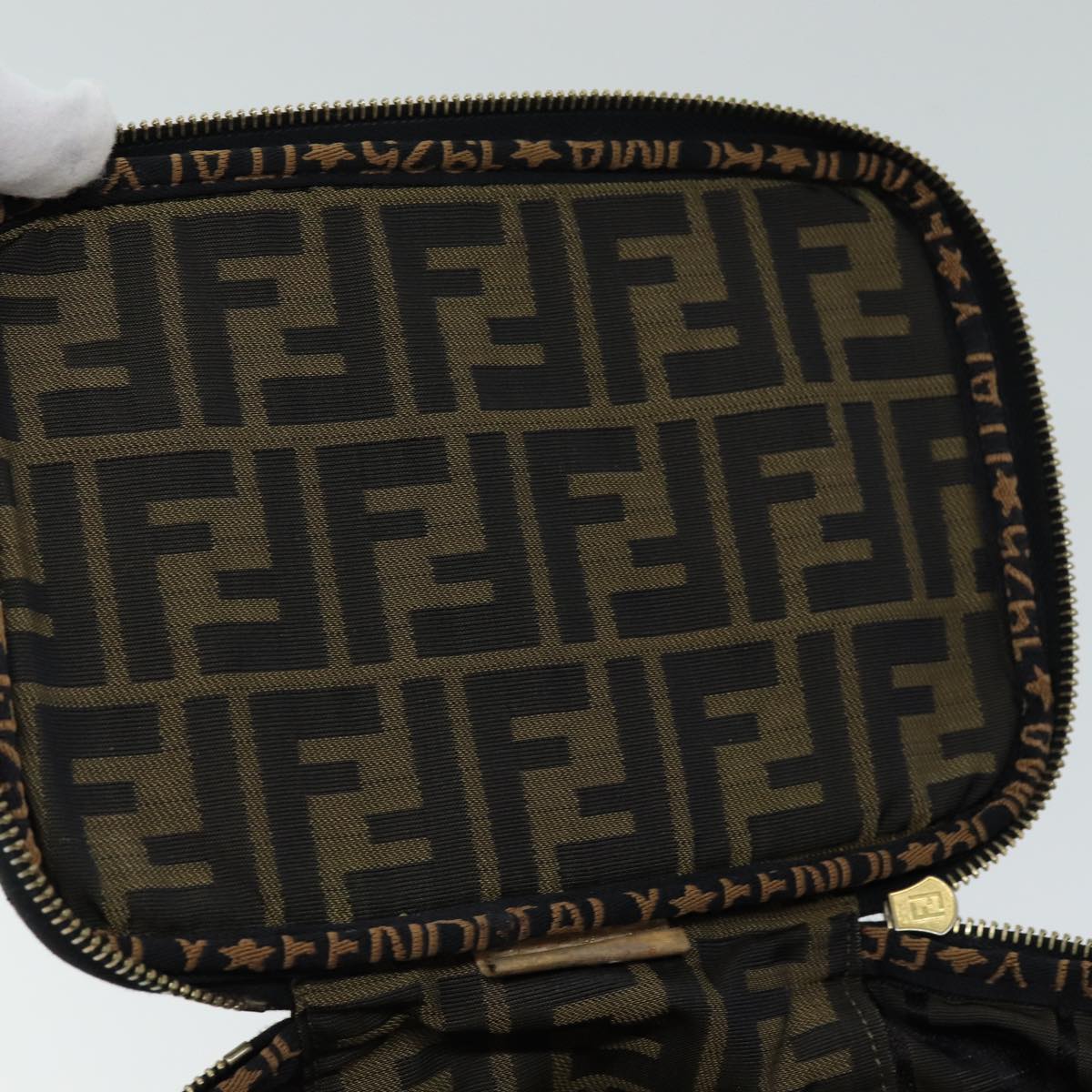 FENDI Zucca Canvas Vanity Cosmetic Pouch Brown Blackbs14490