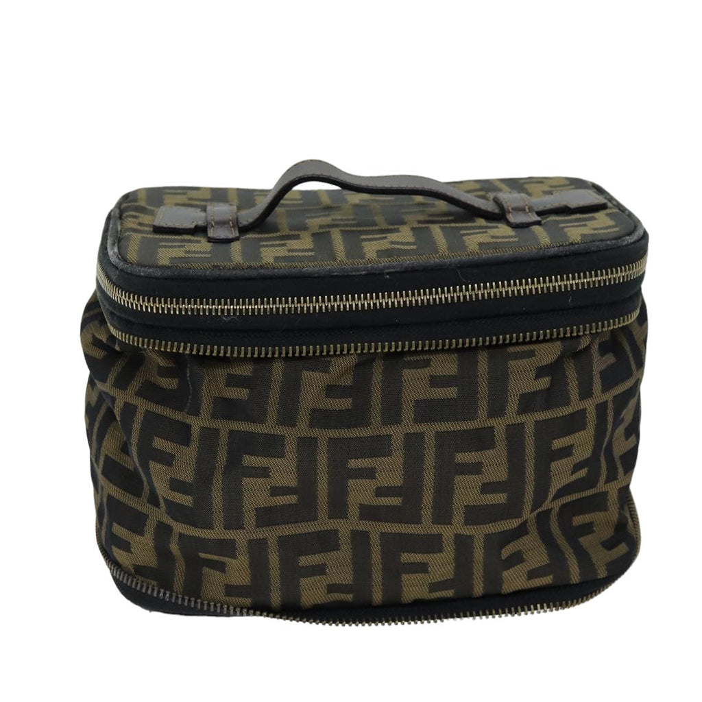 FENDI Zucca Canvas Vanity Cosmetic Pouch Brown Blackbs14490