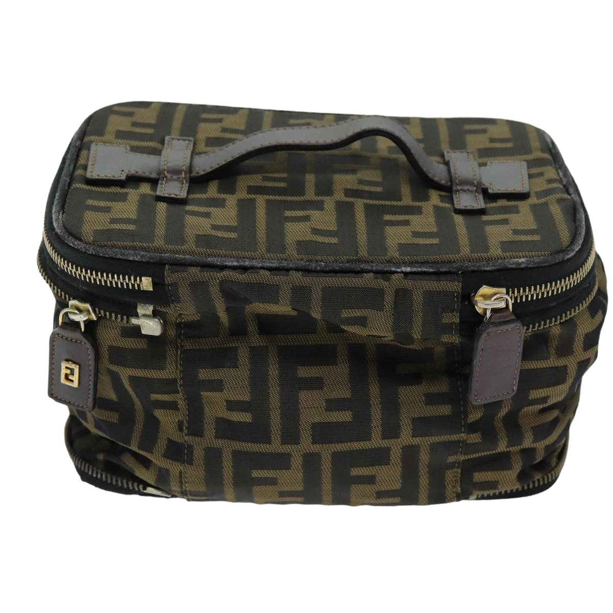 FENDI Zucca Canvas Vanity Cosmetic Pouch Brown Blackbs14490