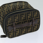 FENDI Zucca Canvas Vanity Cosmetic Pouch Brown Blackbs14490