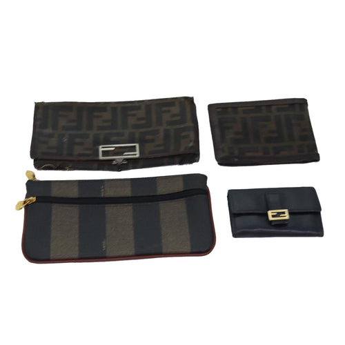 FENDI Zucca Canvas Pecan Canvas Key Case Wallet 4Set Black Brownbs14585