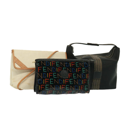 FENDI Zucchino Canvas Shoulder Bag Coated Canvas 3Set Black Beigebs14590