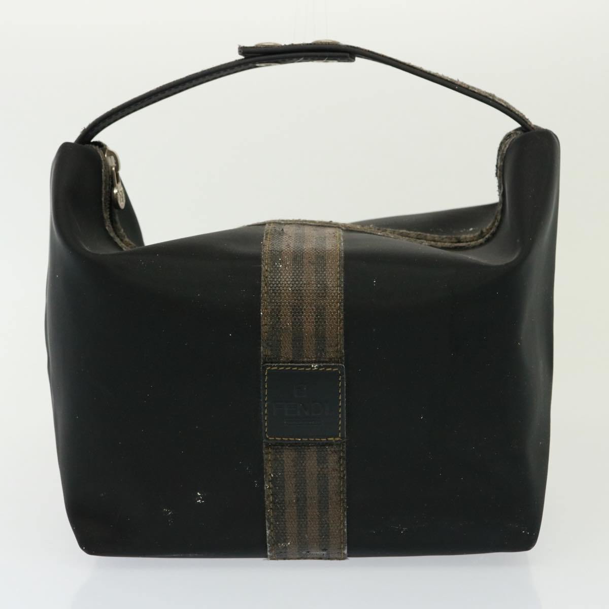 FENDI Zucchino Canvas Shoulder Bag Coated Canvas 3Set Black Beigebs14590