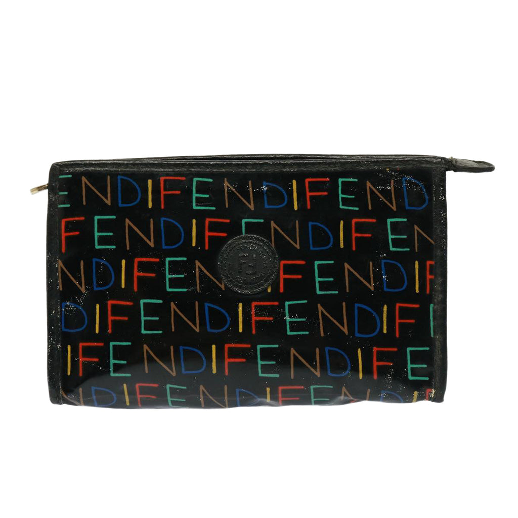 FENDI Zucchino Canvas Shoulder Bag Coated Canvas 3Set Black Beigebs14590