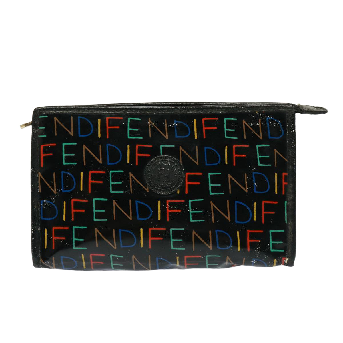 FENDI Zucchino Canvas Shoulder Bag Coated Canvas 3Set Black Beigebs14590