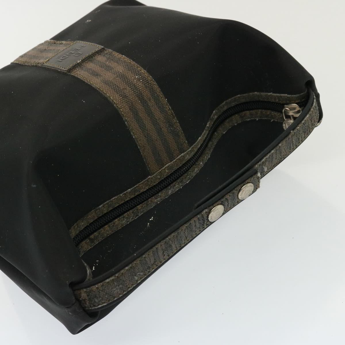 FENDI Zucchino Canvas Shoulder Bag Coated Canvas 3Set Black Beigebs14590