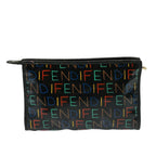 FENDI Zucchino Canvas Shoulder Bag Coated Canvas 3Set Black Beigebs14590