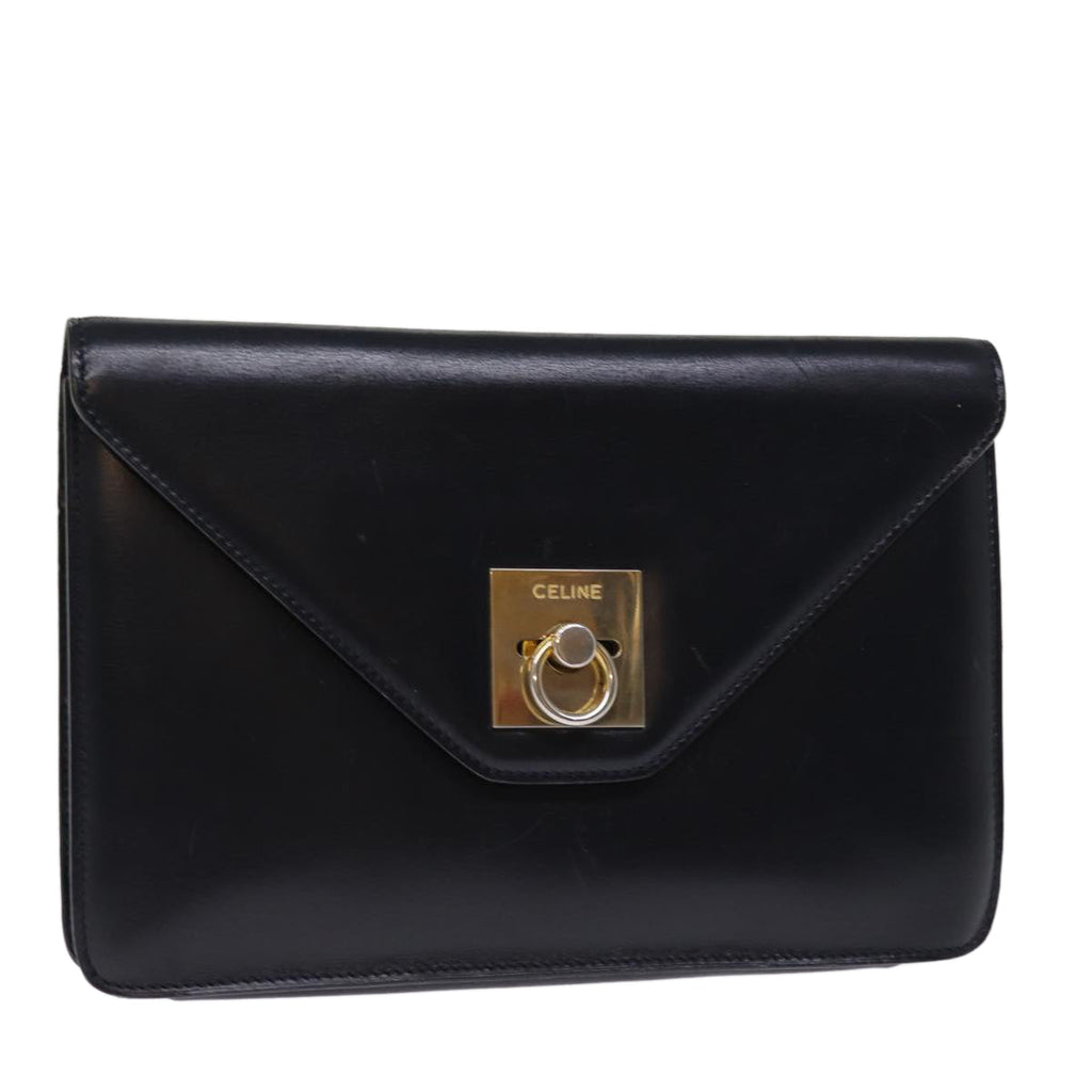 CELINE Clutch Bag Leather Black  14709
