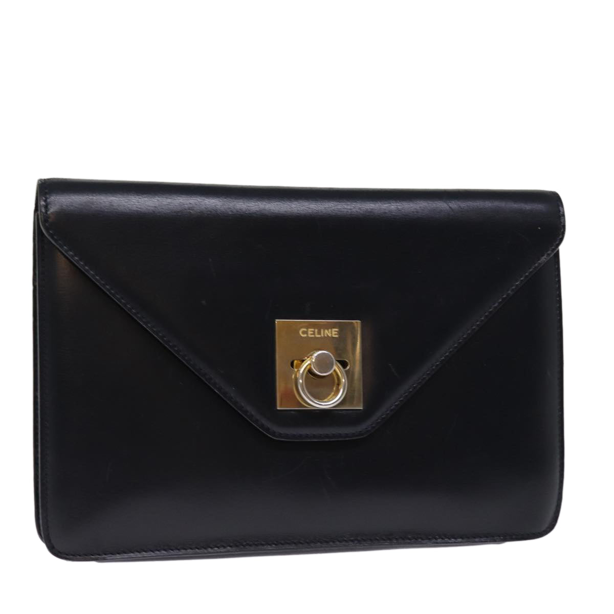 CELINE Clutch Bag Leather Black  14709
