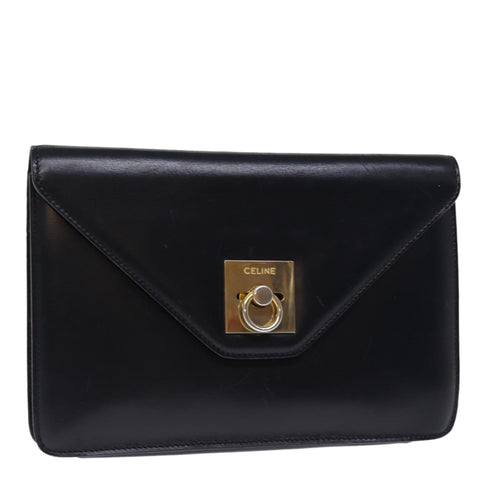 CELINE Clutch Bag Leather Black  14709
