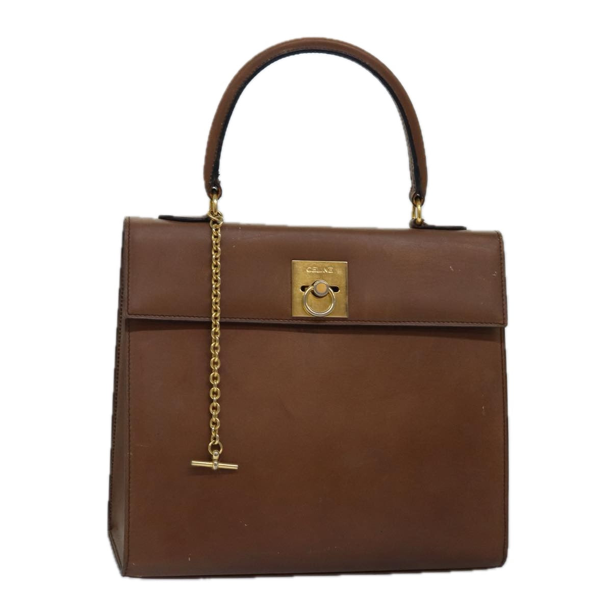 CELINE Hand Bag Leather Brown  15080