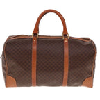 CELINE Macadam Canvas Boston Bag PVC Leather Brown Auth bs15281