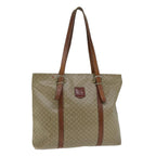 CELINE Macadam Canvas Tote Bag Leather Beige Auth bs15312