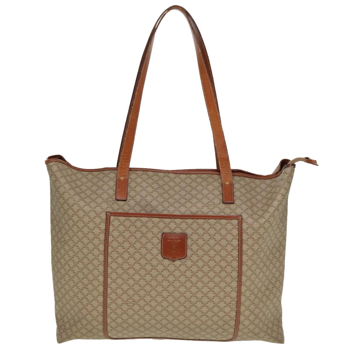 CELINE Macadam Canvas Tote Bag Leather Beige Brown  15313