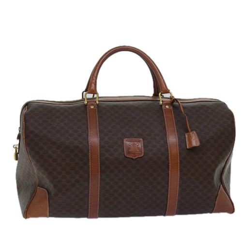 CELINE Macadam Canvas Boston Bag PVC Leather Brown  15395