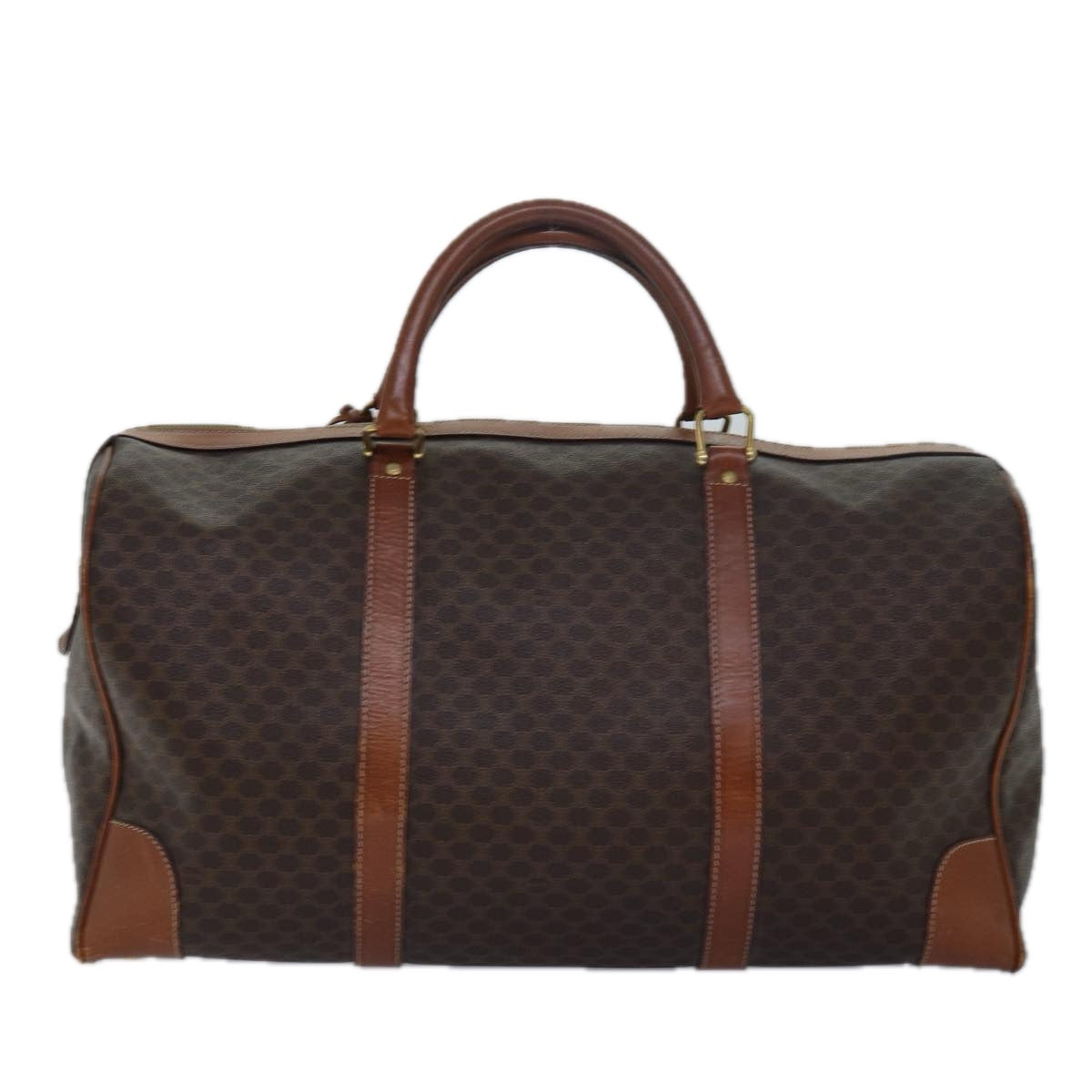 CELINE Macadam Canvas Boston Bag PVC Leather Brown  15395