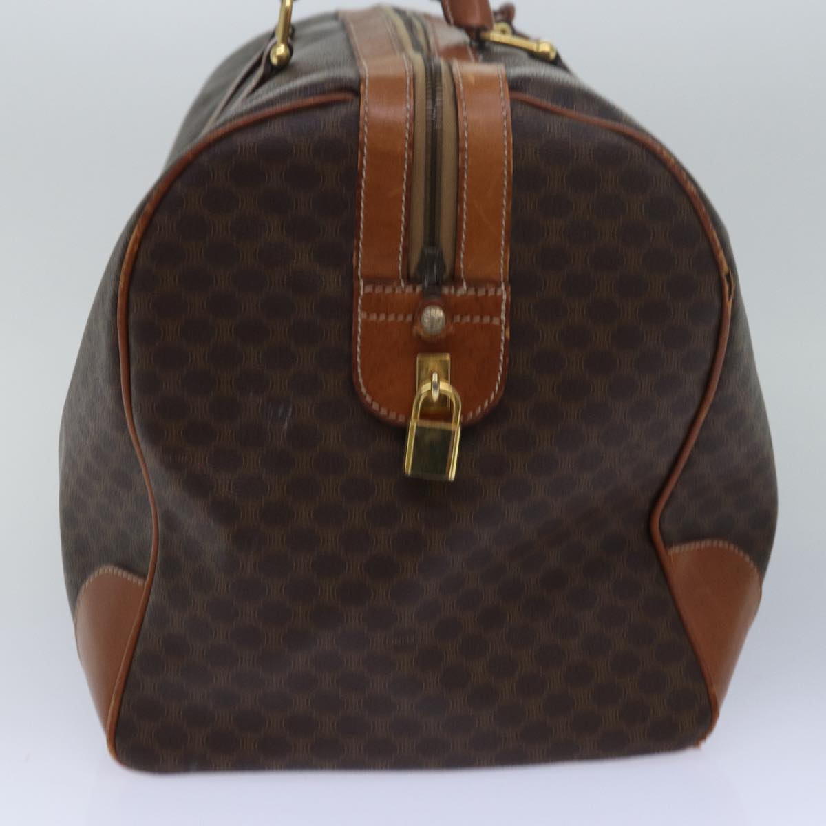CELINE Macadam Canvas Boston Bag PVC Leather Brown  15395
